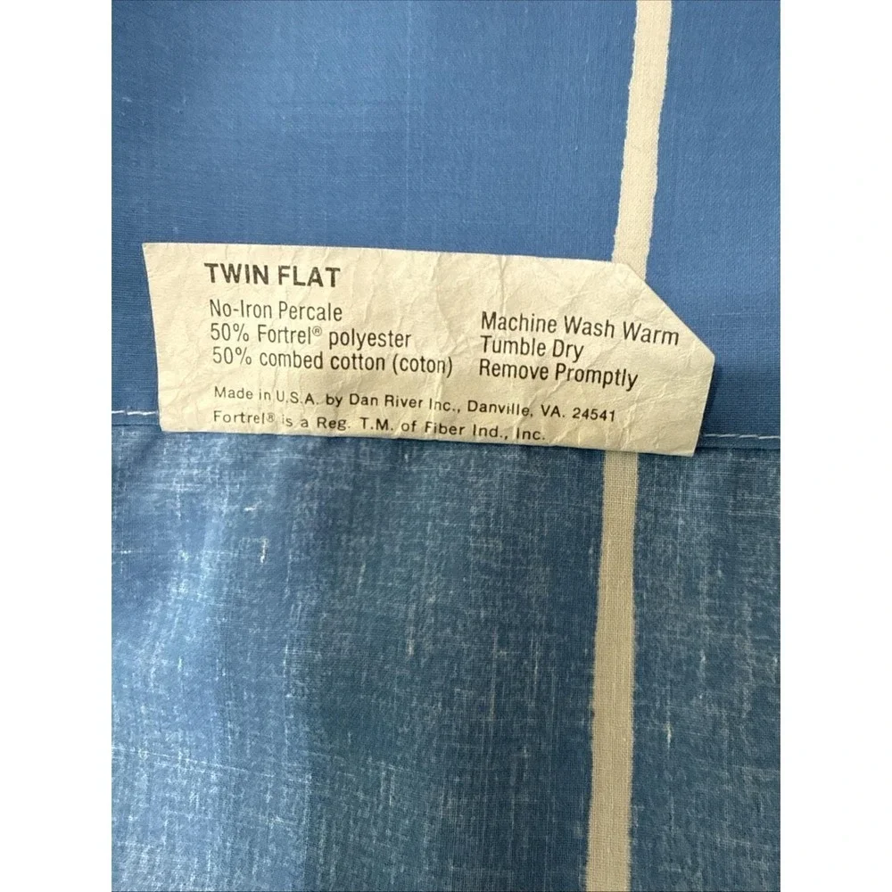 Vtg Marimekko Dan River Twin Flat Sheet Only Blue‎ With White Stripes 67
